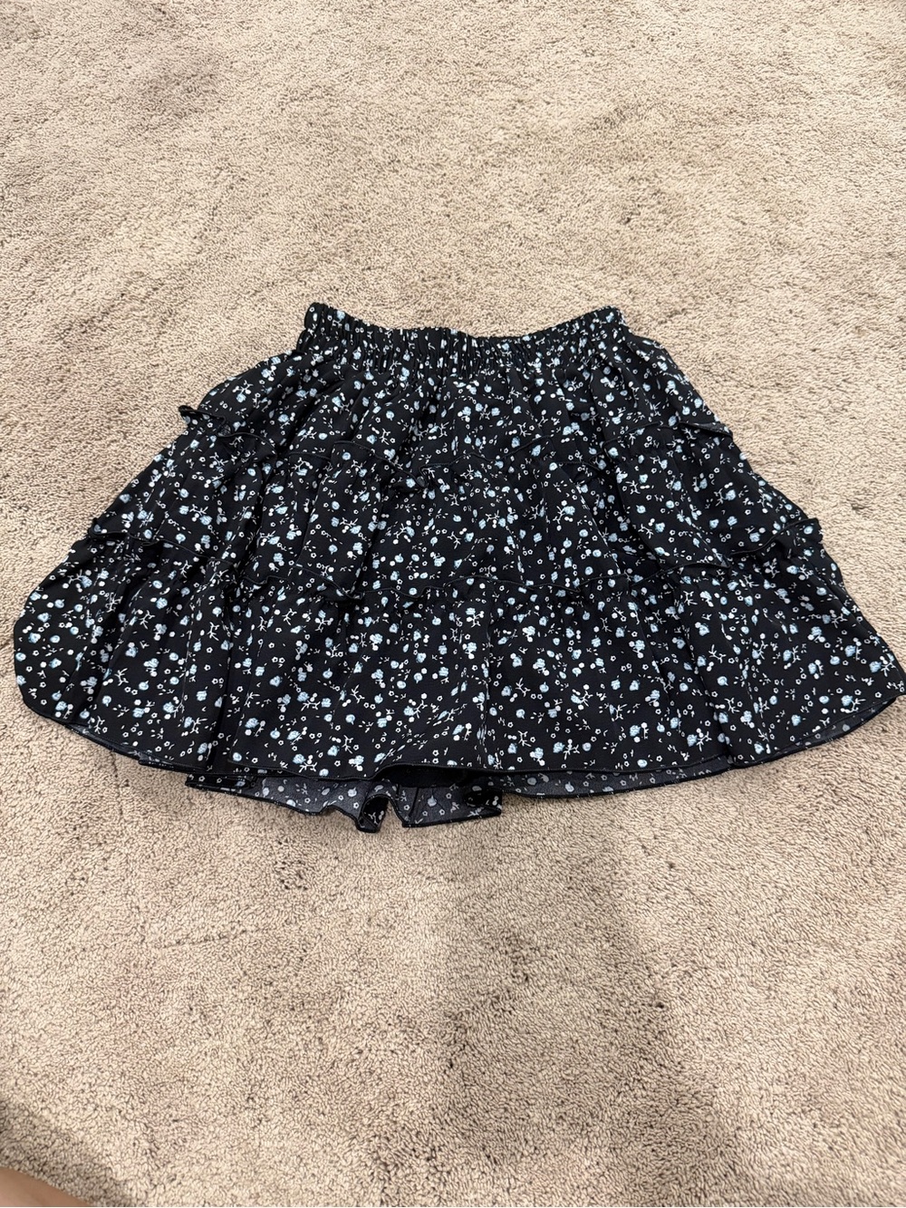 Vietnamese Local Black Floral Tiered Mini Skirt - One Size